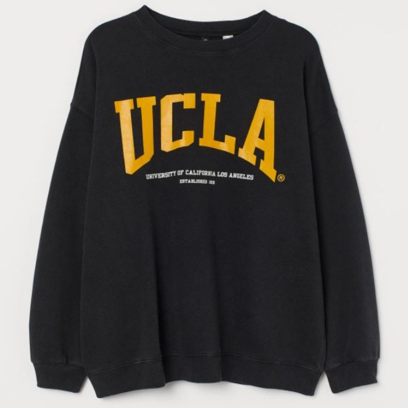 KATUN H M H m Crewneck Cotton Men Women hnm UCLA Black Gray Printed Unisex Sweater Shopee Philippines