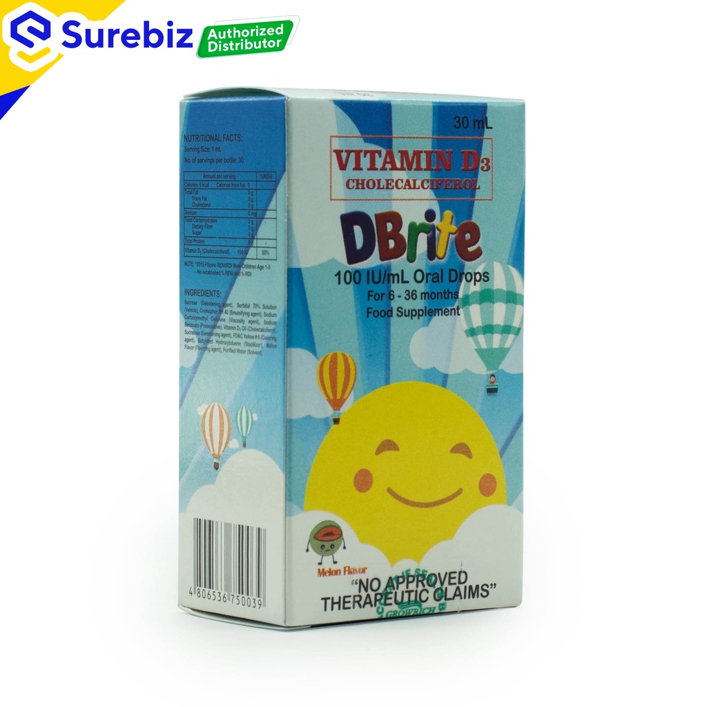 DBrite 100 IU/ml Oral Drops Vitamin D3 Food Supplement for Babies (30ml