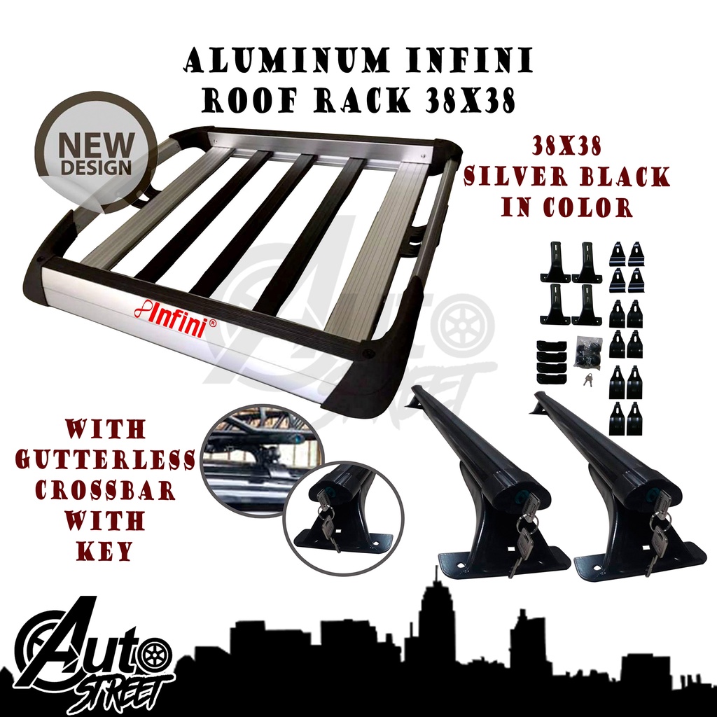 INFINI 38x38 Aluminum Roof Rack Carrier Basket (Silver/Black) with ...