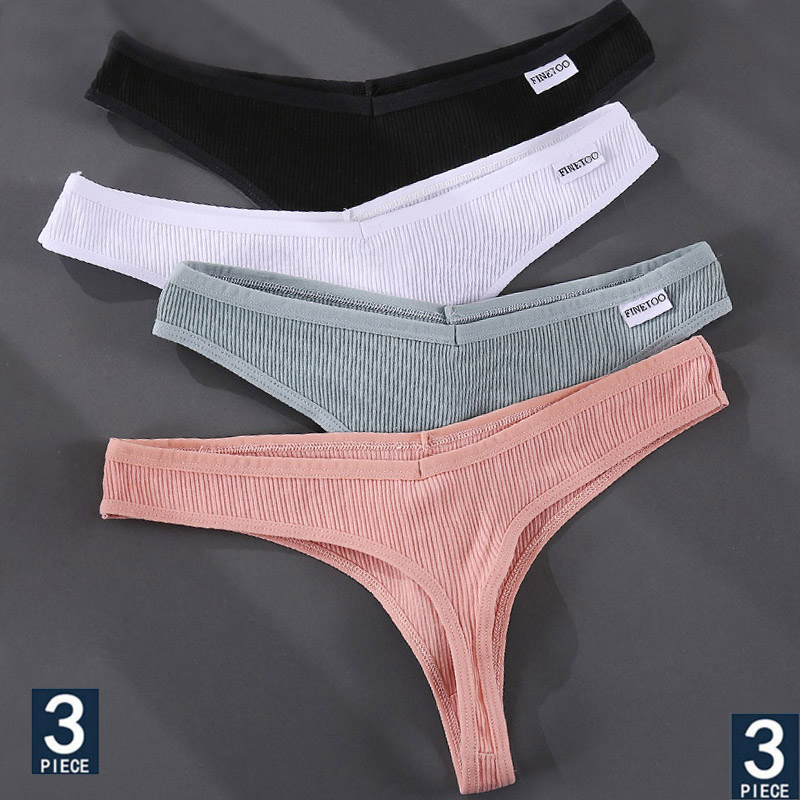 Finetoo G-String Panties Cotton Thongs Women's Underwear Sexy Panty Female  Underpants Solid Color M-Xl Design Lingerie 3pcs/Set