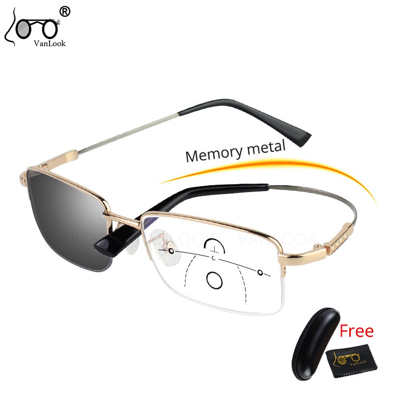 Vanlook Photochromic Progressive Multifocal Reading Glasses With Diopters Men Women Anti Blue 7001