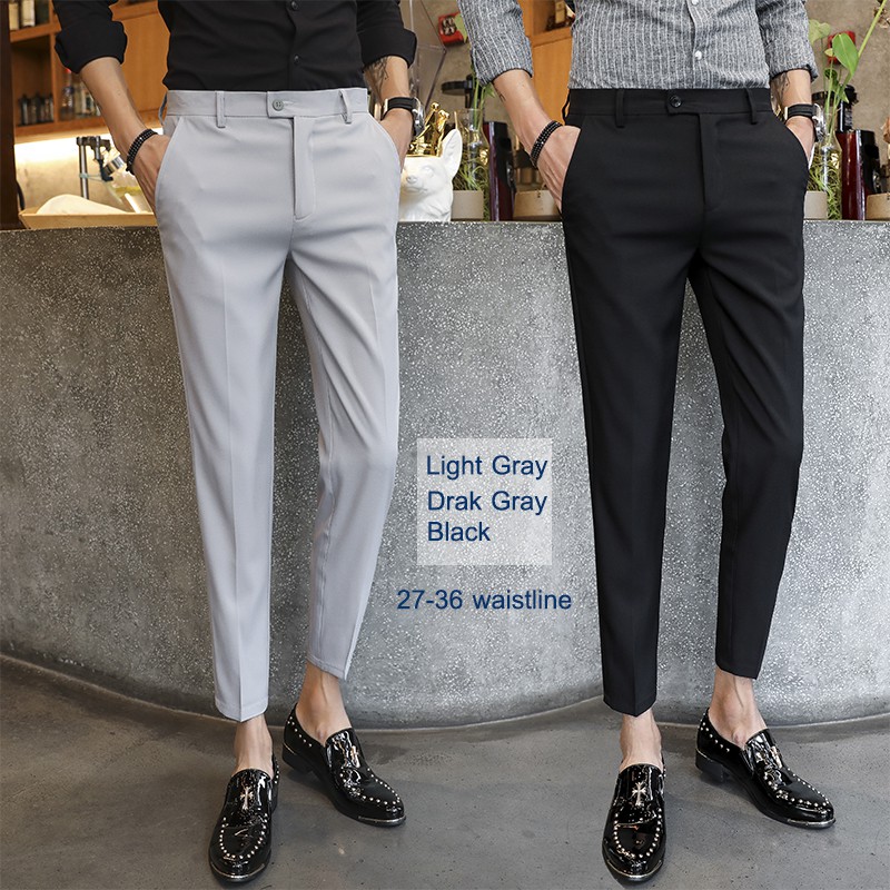 New Mens Korean Style Cotton Stretch Long Slim Fit Trousers Fashion Skinny  Pants