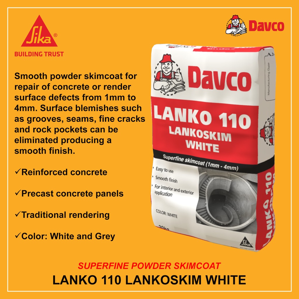 Sika Davco Lanko 110 Lankoskim 20KG Superfine Powder Skimcoat Grey ...