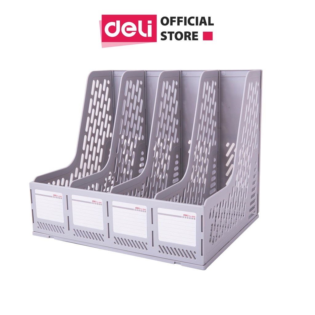 Deli vertical 4-compartment document rack - PP plastic - Gray color ...