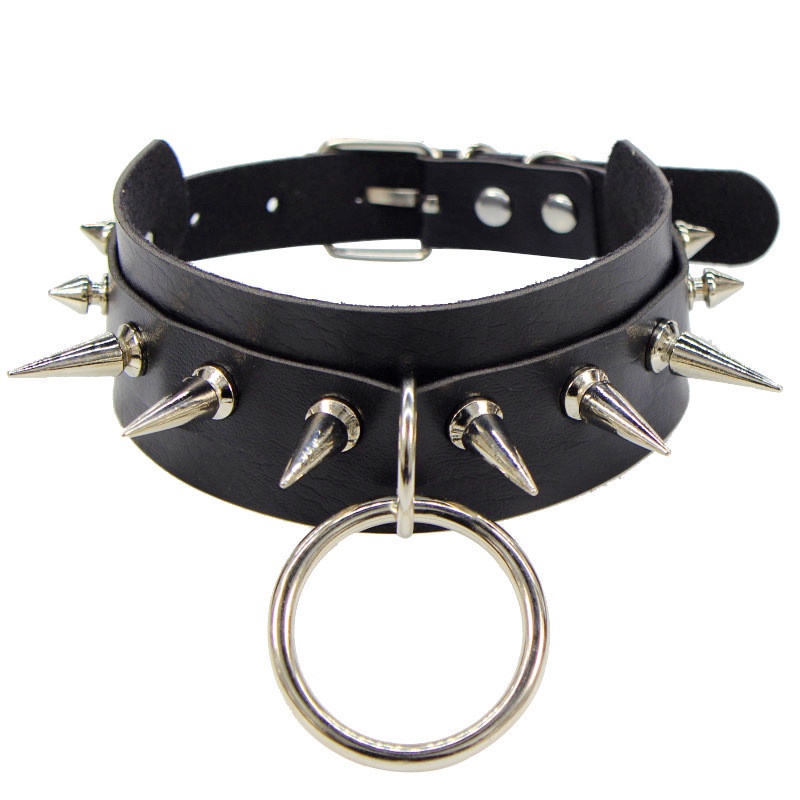 Big O-Round Punk Rock Gothic Chokers Necklaces Women Men Leather Spike ...