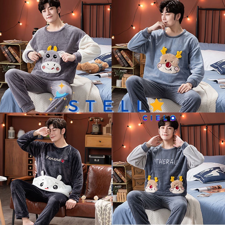 Men's Pajamas Home Wearing Velvet Wool Cotton Wool Fabric Spring Autumn ...