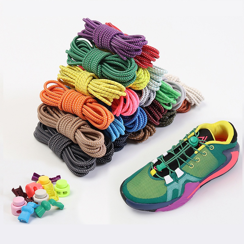 1 pair No tie shoelaces Round Push the spring lock Sports elastic ...