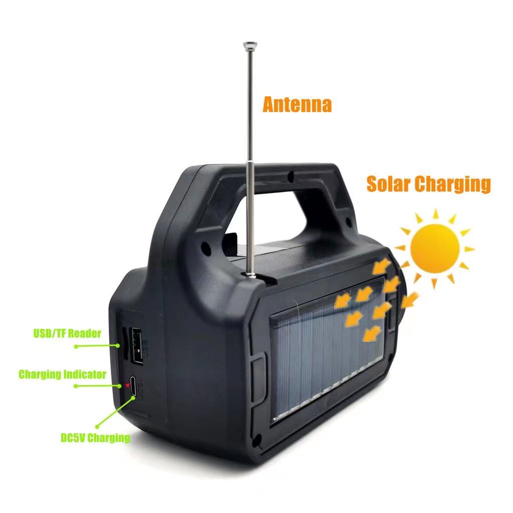 KUKU T5291 portable solar bluetooth speaker, FM radio with antenna