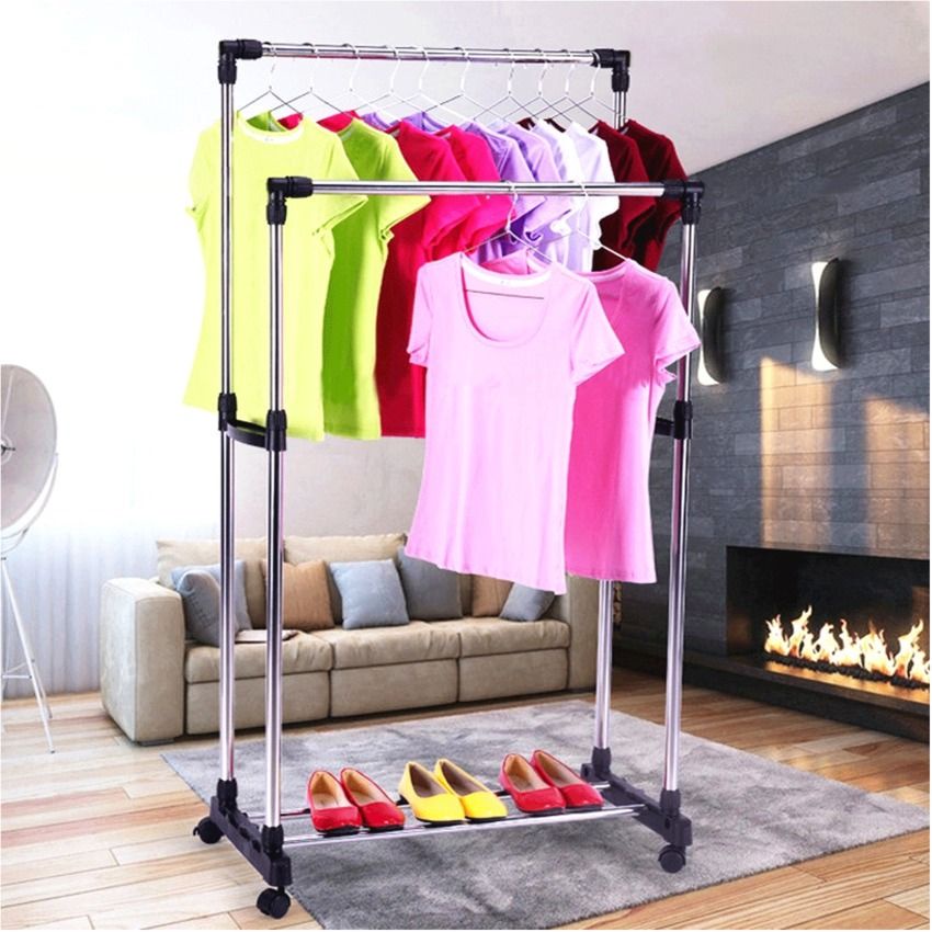 Double Pole Clothes Rack, Clothes Organizer, Laundry Rack Keimav