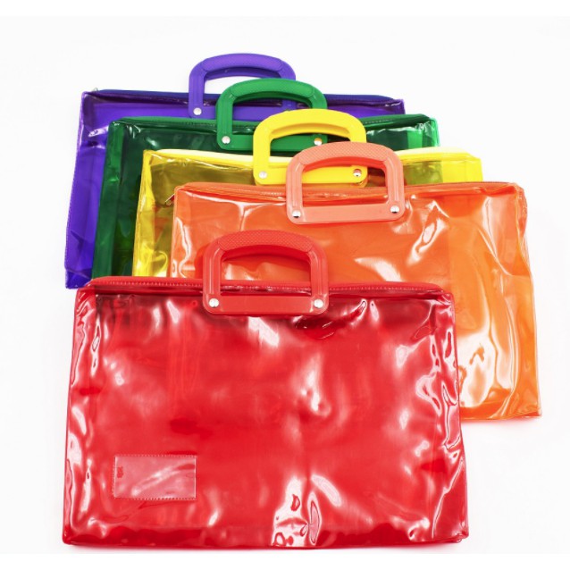 PVC Colored Plastic Envelope with single handle and zipper and