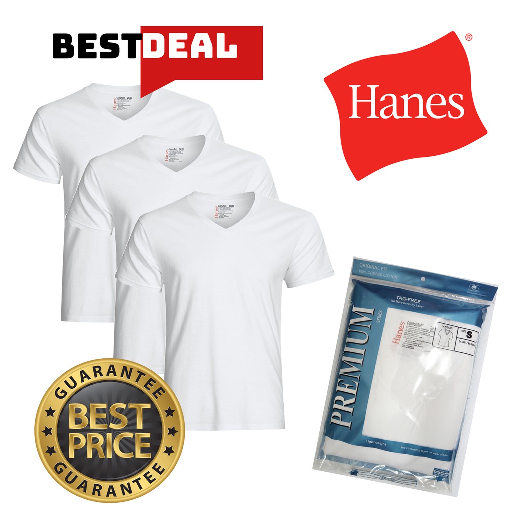 Hanes Premium V neck T shirts 3pcs pack