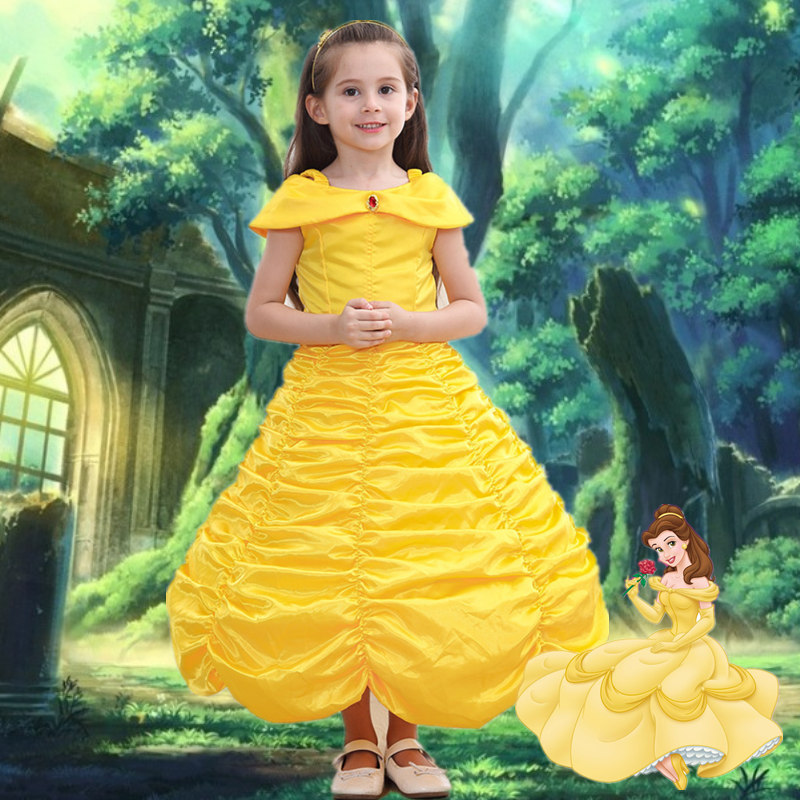 Girls Belle Dress up Fancy Beauty and The Beast Princess Costume Kids ...