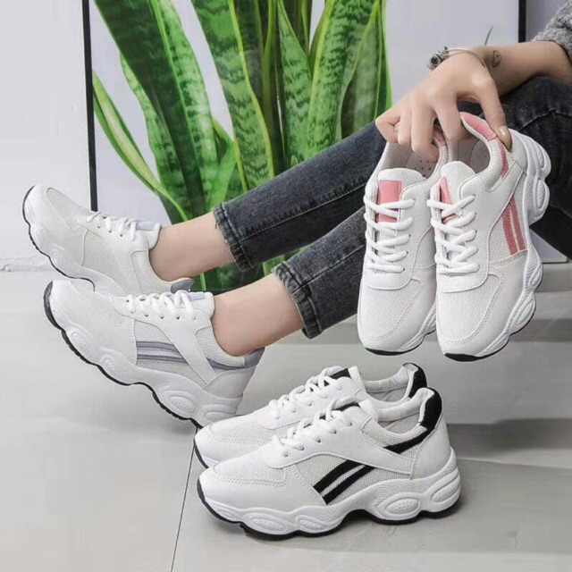 NEW! Korea Fashion WOmen Wedge Rubber shoes Low Cut White Shoes Casual  Sneakers
