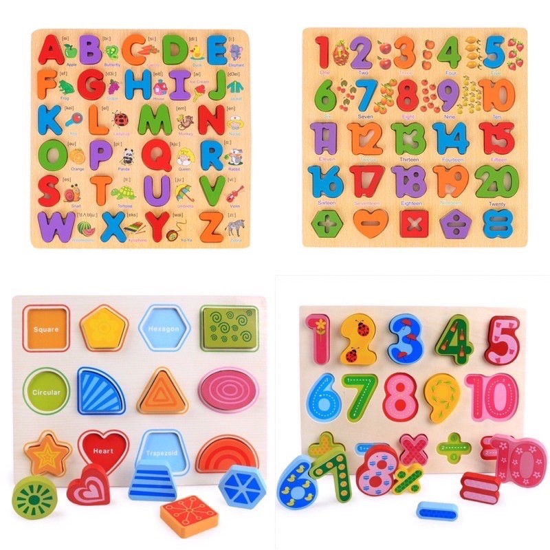 Alphabet Digital Puzzle Wooden Toys Kid Number Letter shape Matching ...