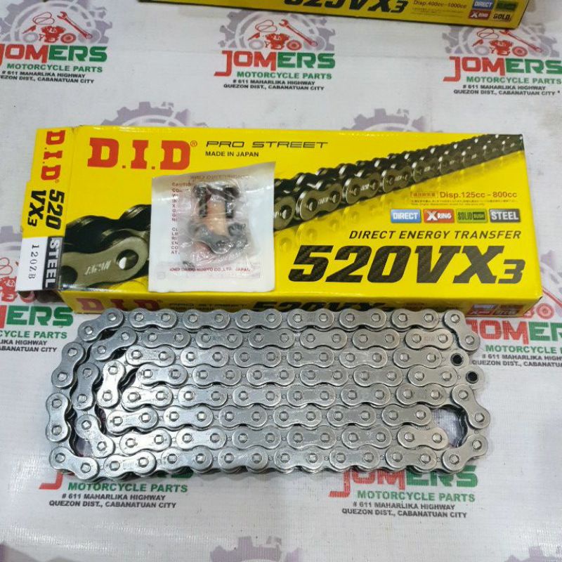 Chaîne Moto DID 520VX3 Or & Noir - 114 Maillons Avec Maillon Riveté (ZJ)