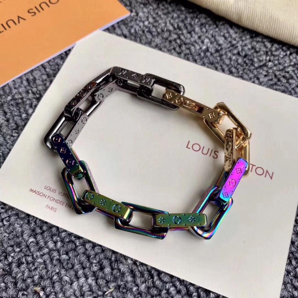 Louis Vuitton Chain Bracelet Engraved Monogram Colors Black