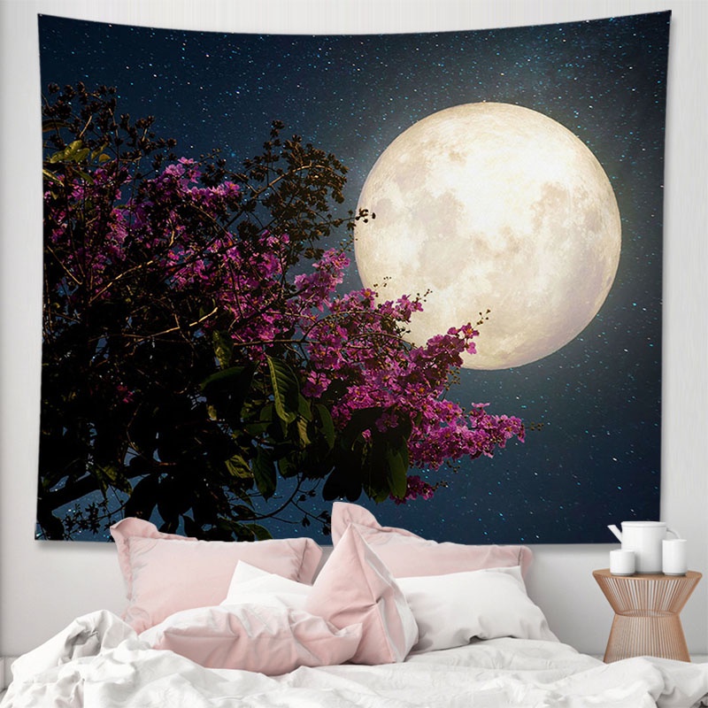 Tapestry Wall Decor Flowers Moon Night Autumn Landscape Handing Cloth Tapestry Wall Background Shopee Philippines