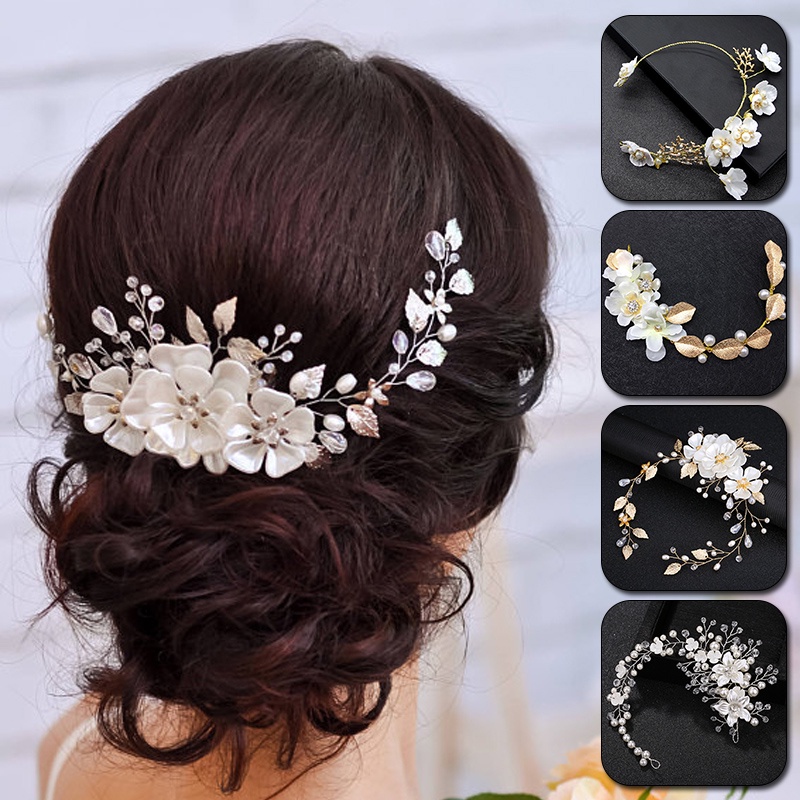 Elegant Girls Bridal Headband Imitated Pearl Hair Headdress Flower ...
