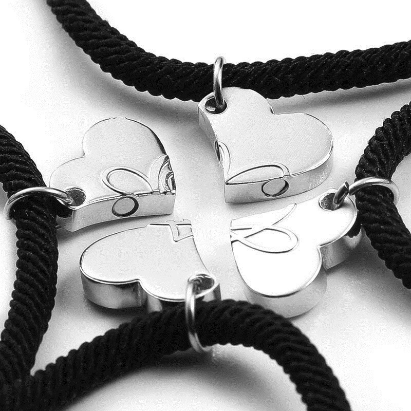 4pcs /set Bracelet Family heart to heart best Friend Bracelets for Women Men Black Rope