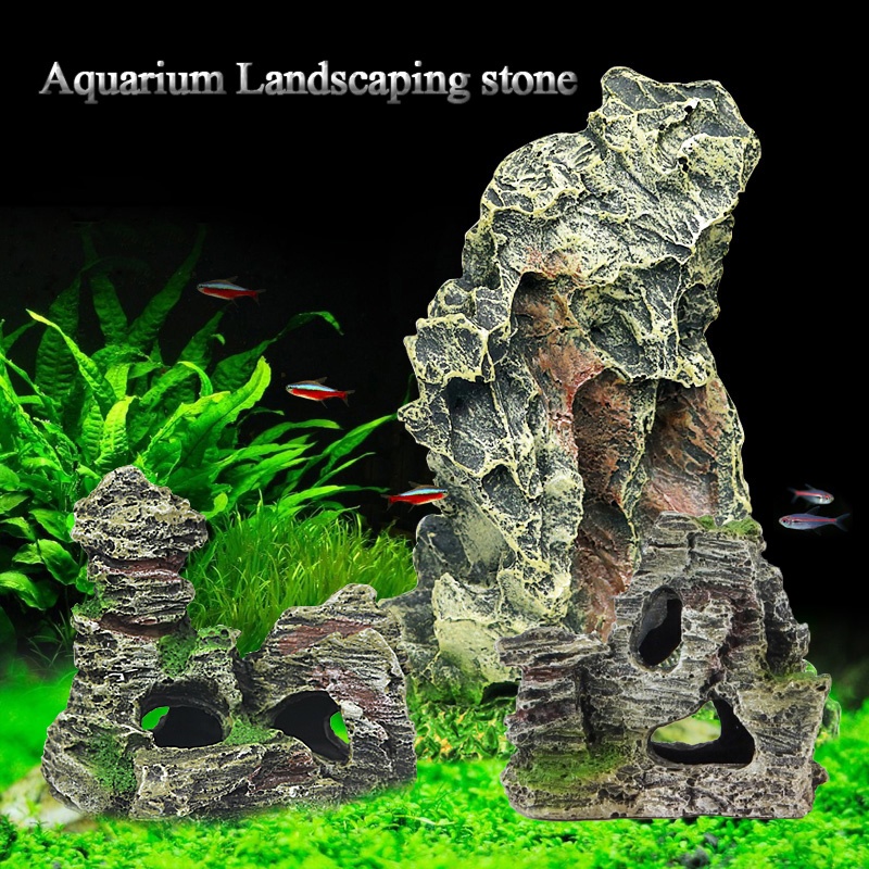 Rockery Ornament Artificial Moss Rock Resin Stone Mountain Fish Tank ...