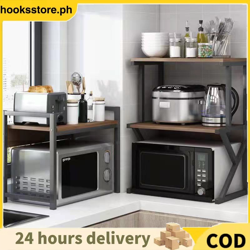 New 2 Layers Wooden Kitchen Racks Multi-purpose Storage Rack Microwave ...