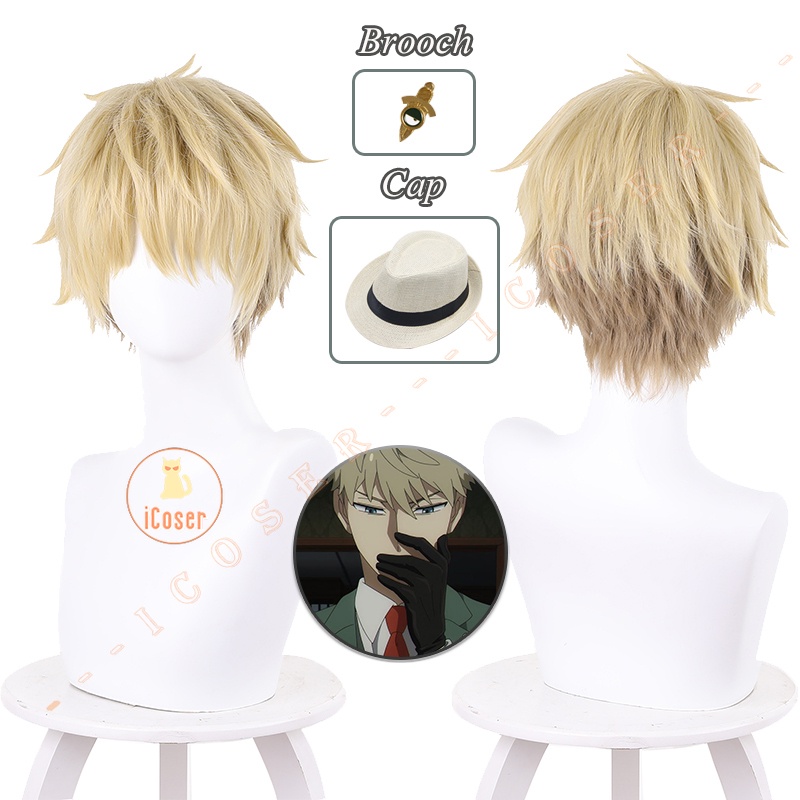 2022 Anime Spy X Family Loid Forger Cosplay Wig Cap Wise Brooch Blond 