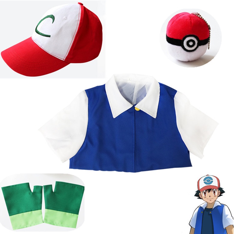 Ash Ketchum Jacket Costume Hat Gloves Pokemon Trainer Props Halloween  Original