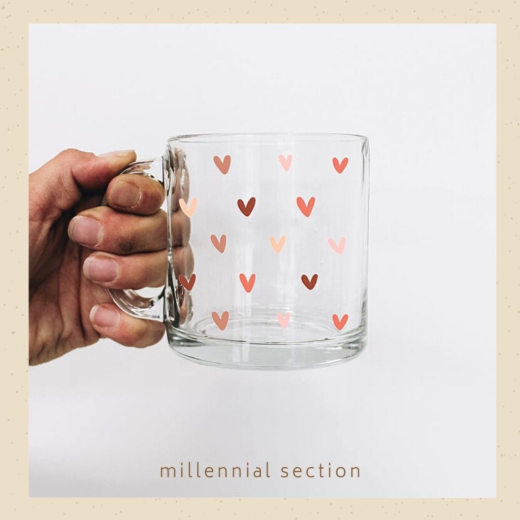 Heart Print Cute Aesthetic Coffee Tea Glass Mug