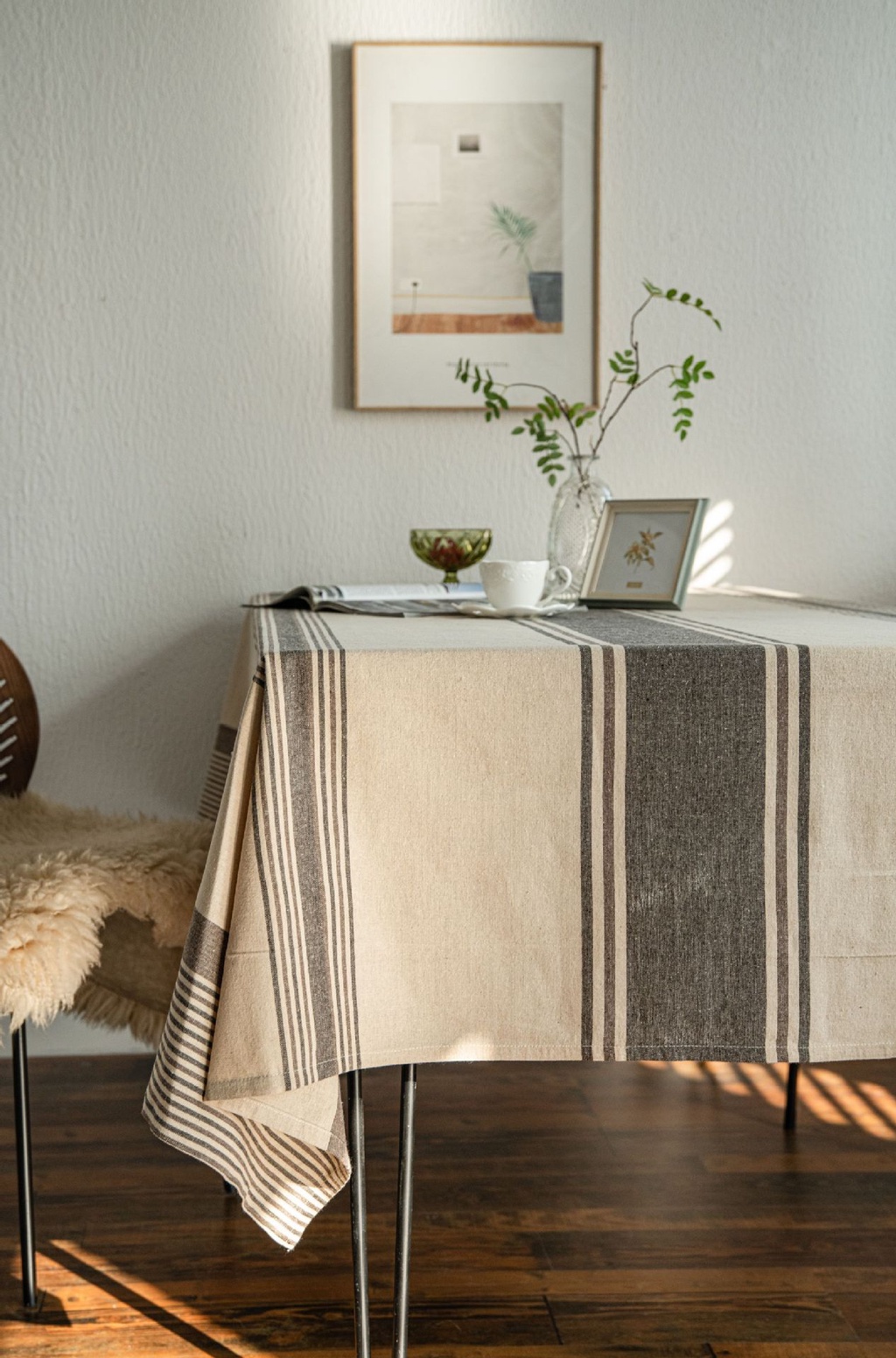 Custom Tablecloth Nordic Cotton Linen Table Cloth Striped Tablecloth