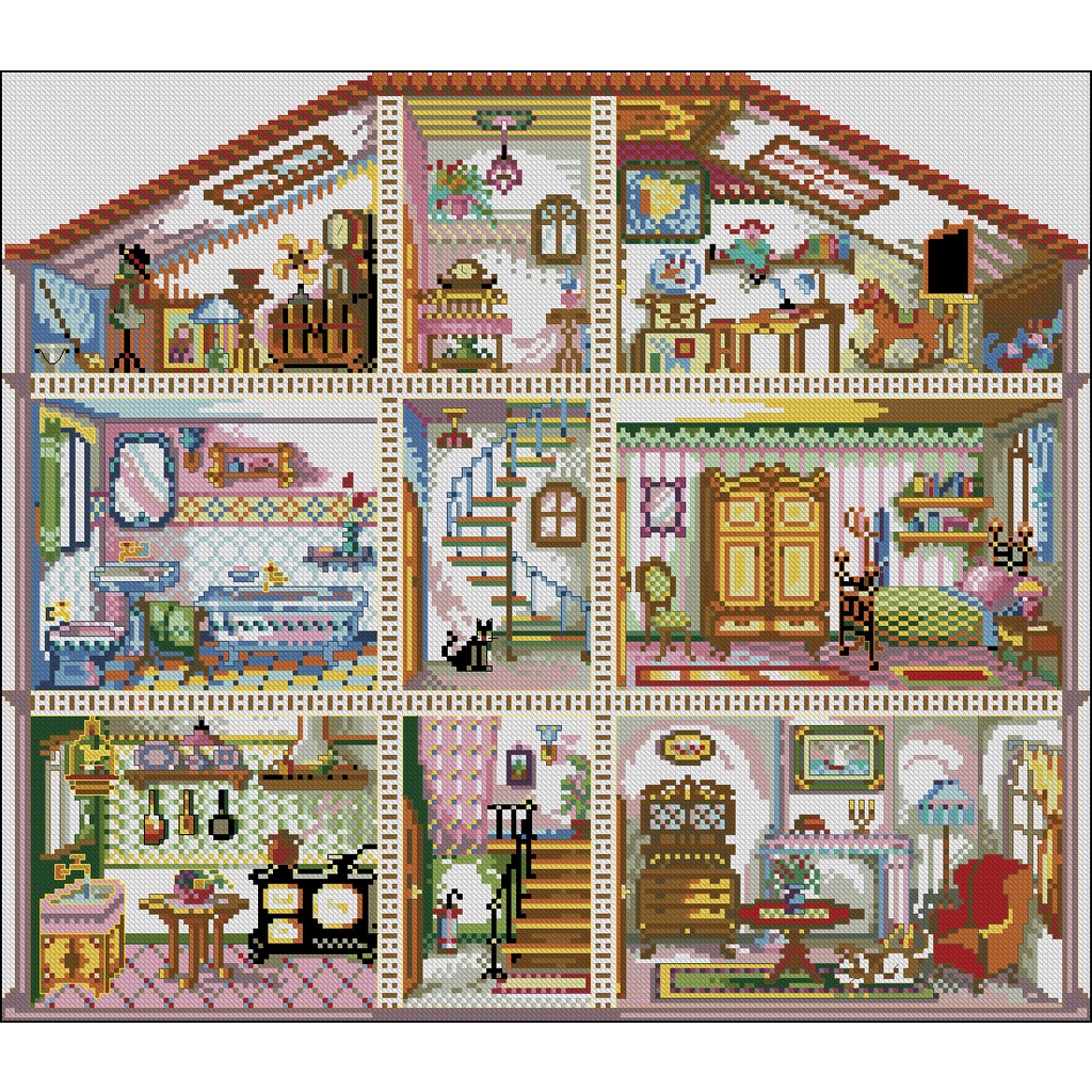 Children's house 11ct 14ct Cross Stitch Complete Set Needlework Counted ...