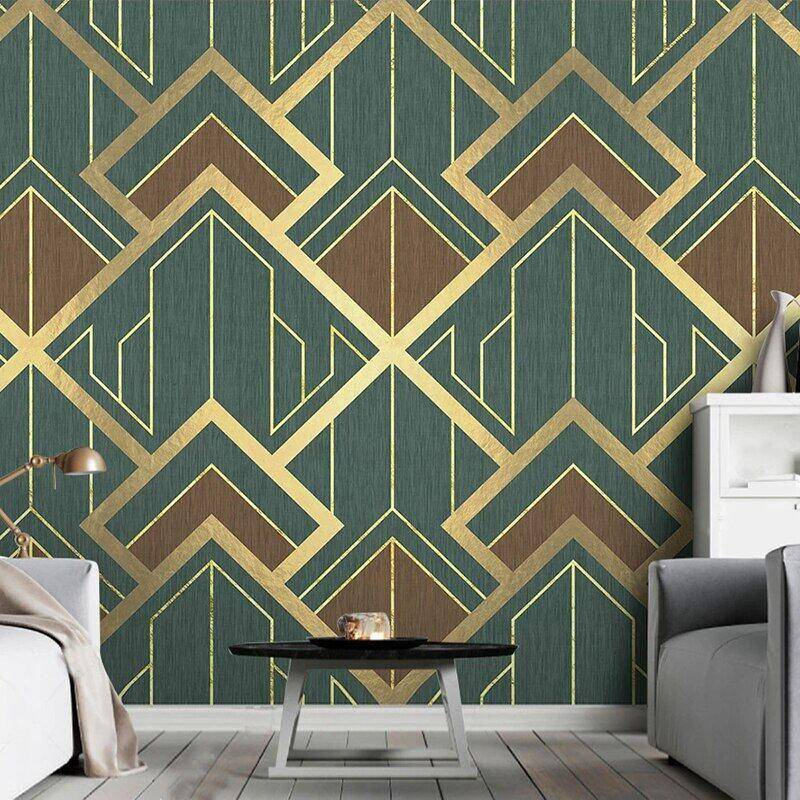 sofa modern geometric pattern wall gold bedroom lines mural living ...
