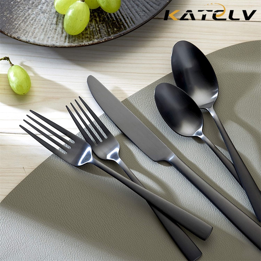 KATELV 4 Pcs Gold Tableware Set Stainless Steel Flatware Knife Fork
