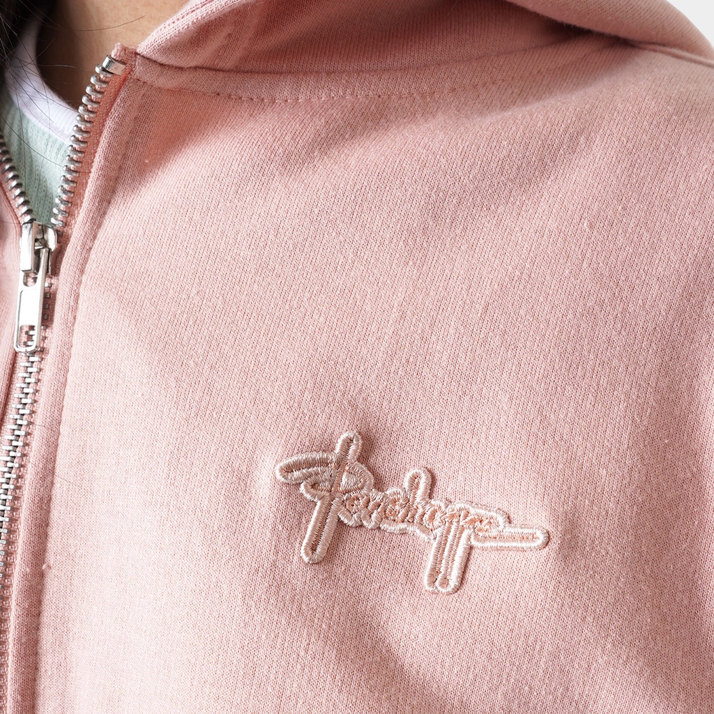 Penshoppe Basic Hoodie With Zipper And Branding Embroidery For Women  (Blush/Navy Blue) | Shopee Philippines