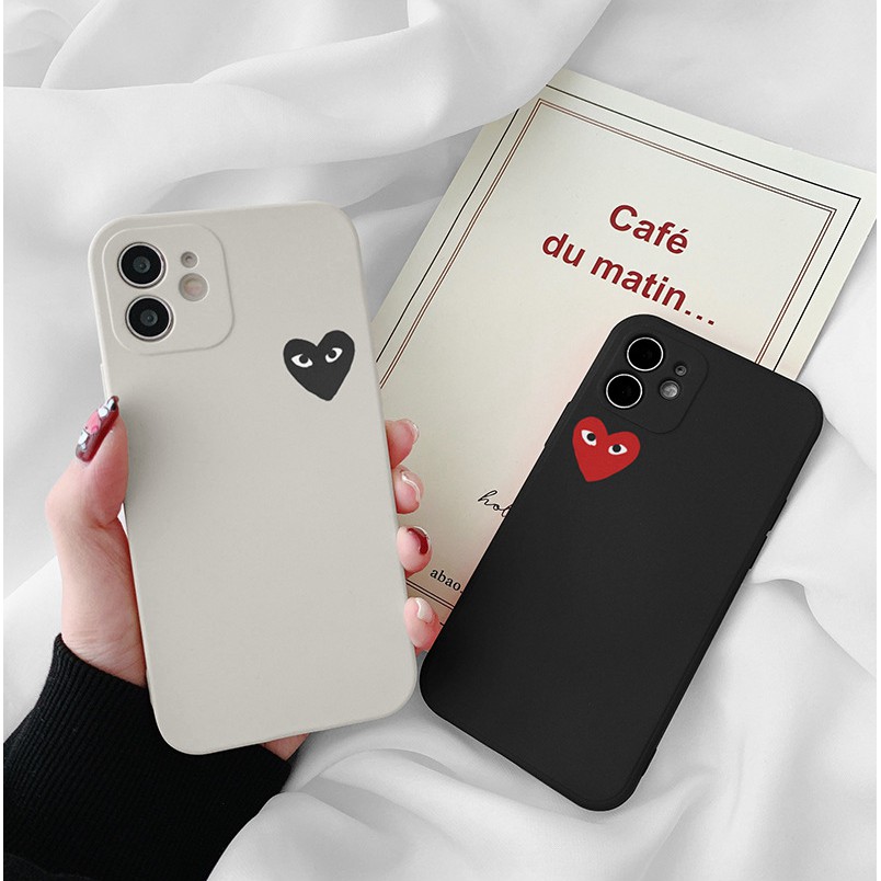 Fashion Brand iPhone Case for iPhone12 12Pro Max iPhone11 XR XS iPhone8 iPhone7 Plus CDG Heart Print Ins Popular iPhone Protective Cover Couple Set