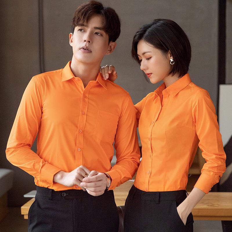 Orange Shirt Men's and Women's Same Style Long Sleeve Business Wear