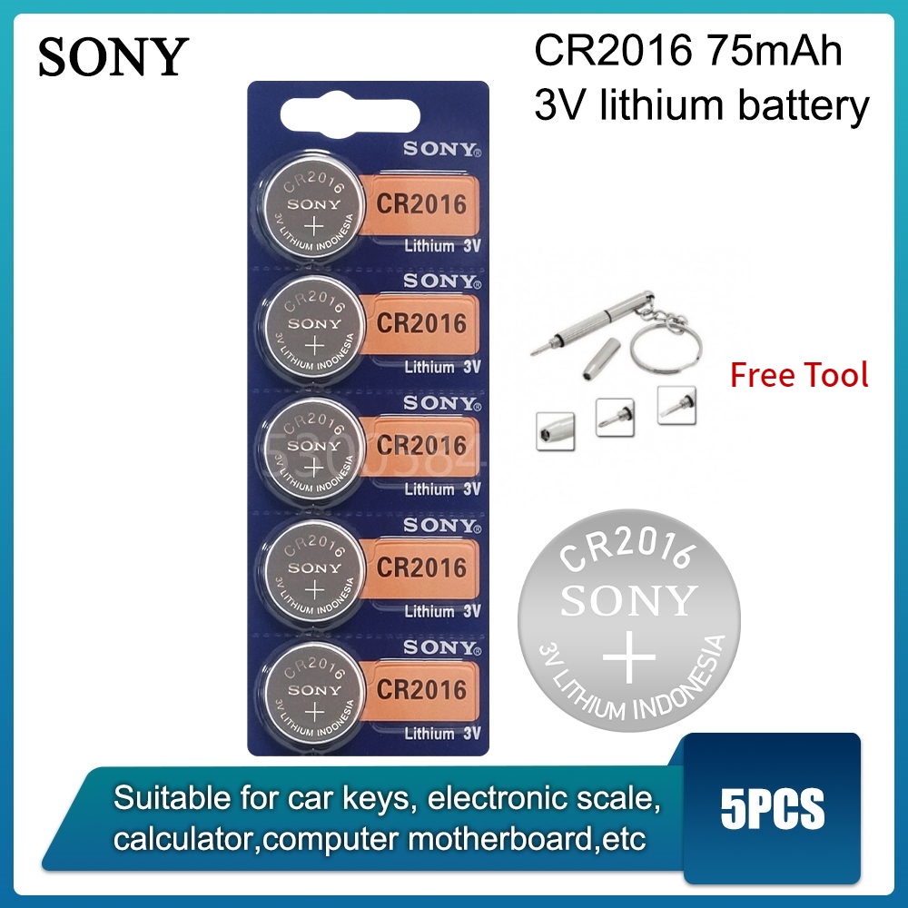 SONY 5PCS CR2016 Button Cell Coin Batteries 3V LM2016 BR2016 2016 Lithium Battery Single Use for