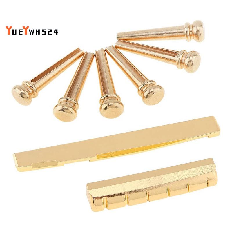 Golden Brass Guitar Bridge Pins with Guitar Bridge Saddle Nut Set for 6 ...