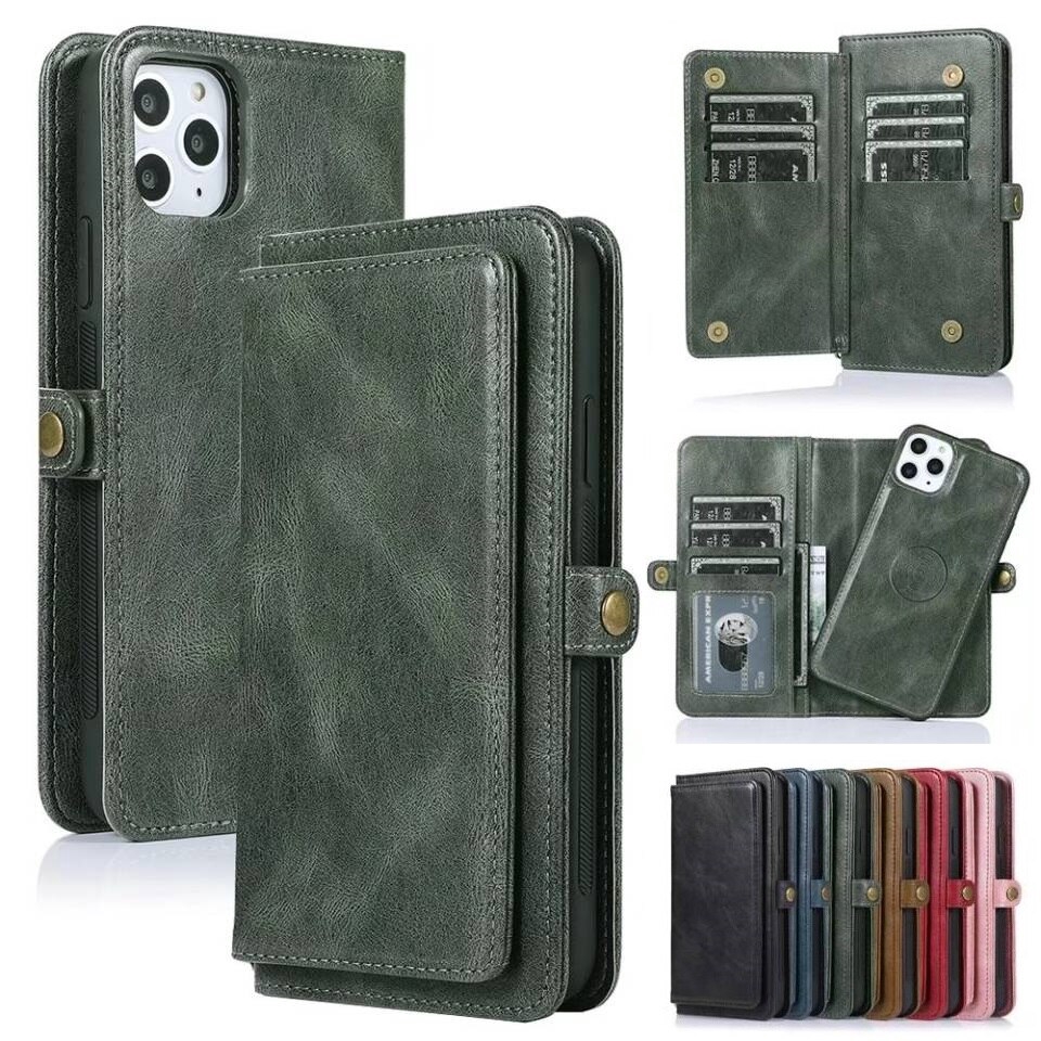 2 in 1 Wallet Case for iPhone 11 12 13 14 15 16 Pro Max XR XS Max X 8 ...