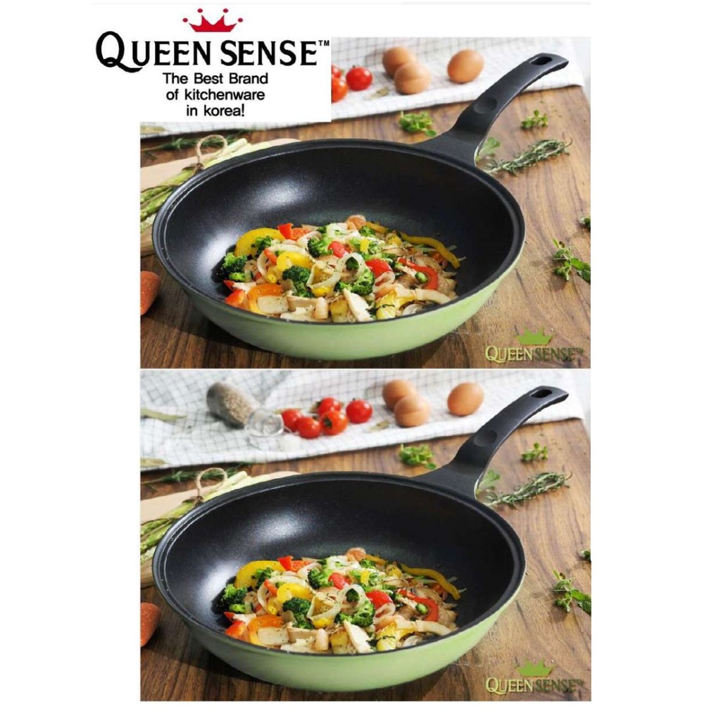 QUEEN SENSE Diamond Cast Korean Wok Pan (Green) 28cm 1 + 1 | Shopee ...