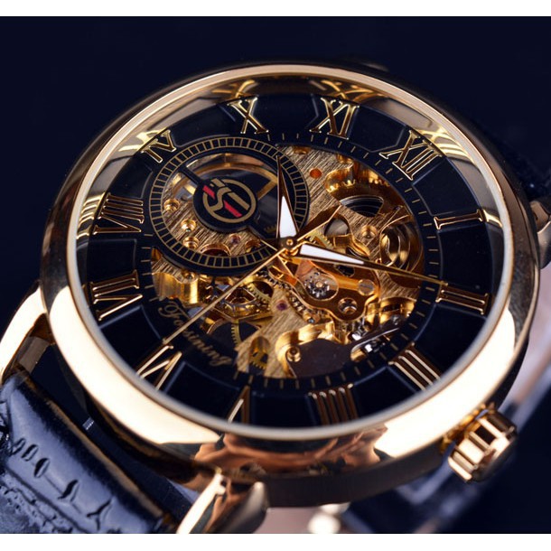 [ROZEE]Original Forsining Fashion Hollow Skeleton Men Mechanical Business  Watches