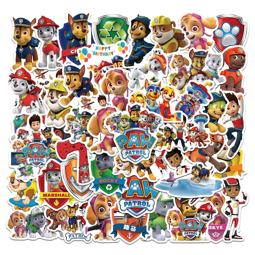 50pcs Cartoon PAW Patrol Dog Stickers Chase Marshall Rocky Zuma Skye ...