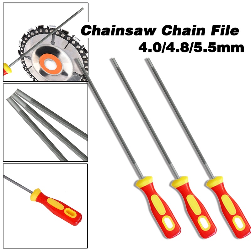 3PCS Chainsaw Chain File Round Handle Saw Chain File Sharpener For