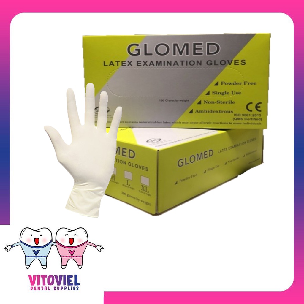 GLOMED Latex Examination Gloves (50 Pairs or 100 pcs/box) Shopee