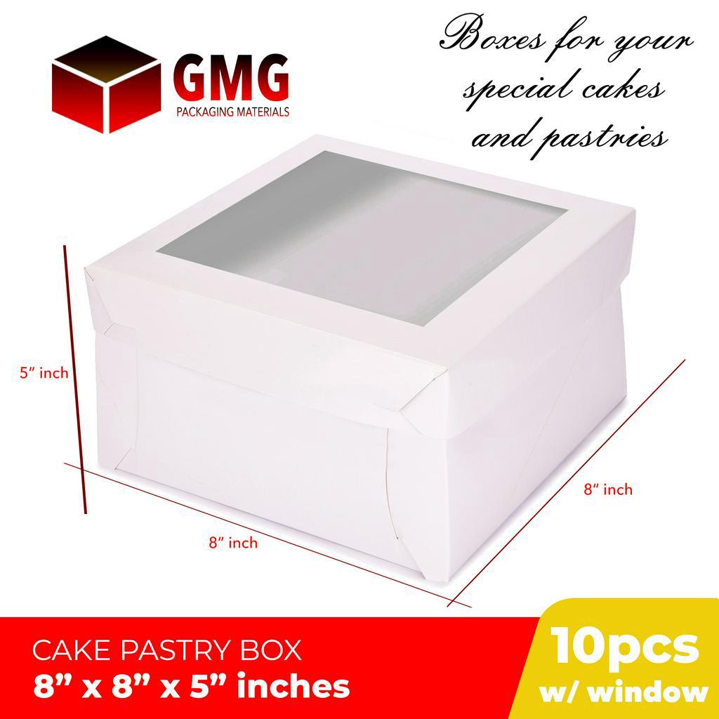 GMG Cake Pastry Box w/Window 8 x 8 x 5 inches Cover and Box Glossy