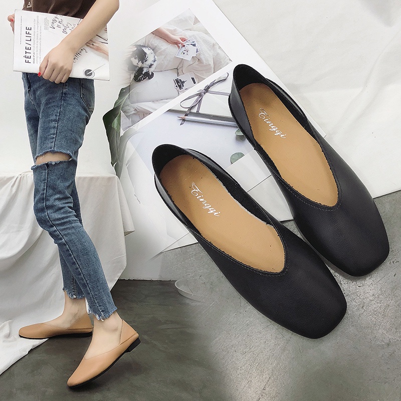 Ladies beige flat shoes best sale