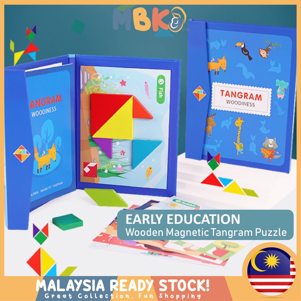 Colorful Wooden Magnetic Tangram Jigsaw Puzzle Montessori IQ Teaser ...