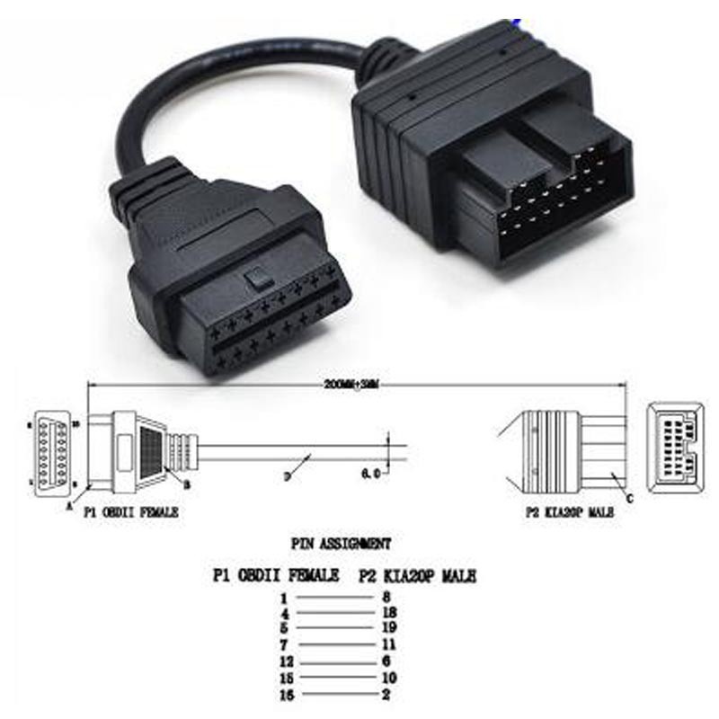 ELM327 OBD 2 Cable For KIA 20 Pin To 16 Pin OBD2 OBD Diagnostic Tool ...