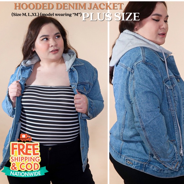 HOODED DENIM JACKET (PLUS SIZE) | Shopee Philippines