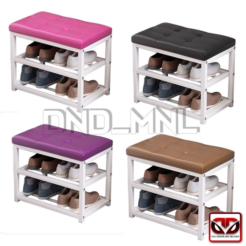 D&D 2 Layer Shoe Bench | Shoe Rack with Cushion Seat | Open Storage ...