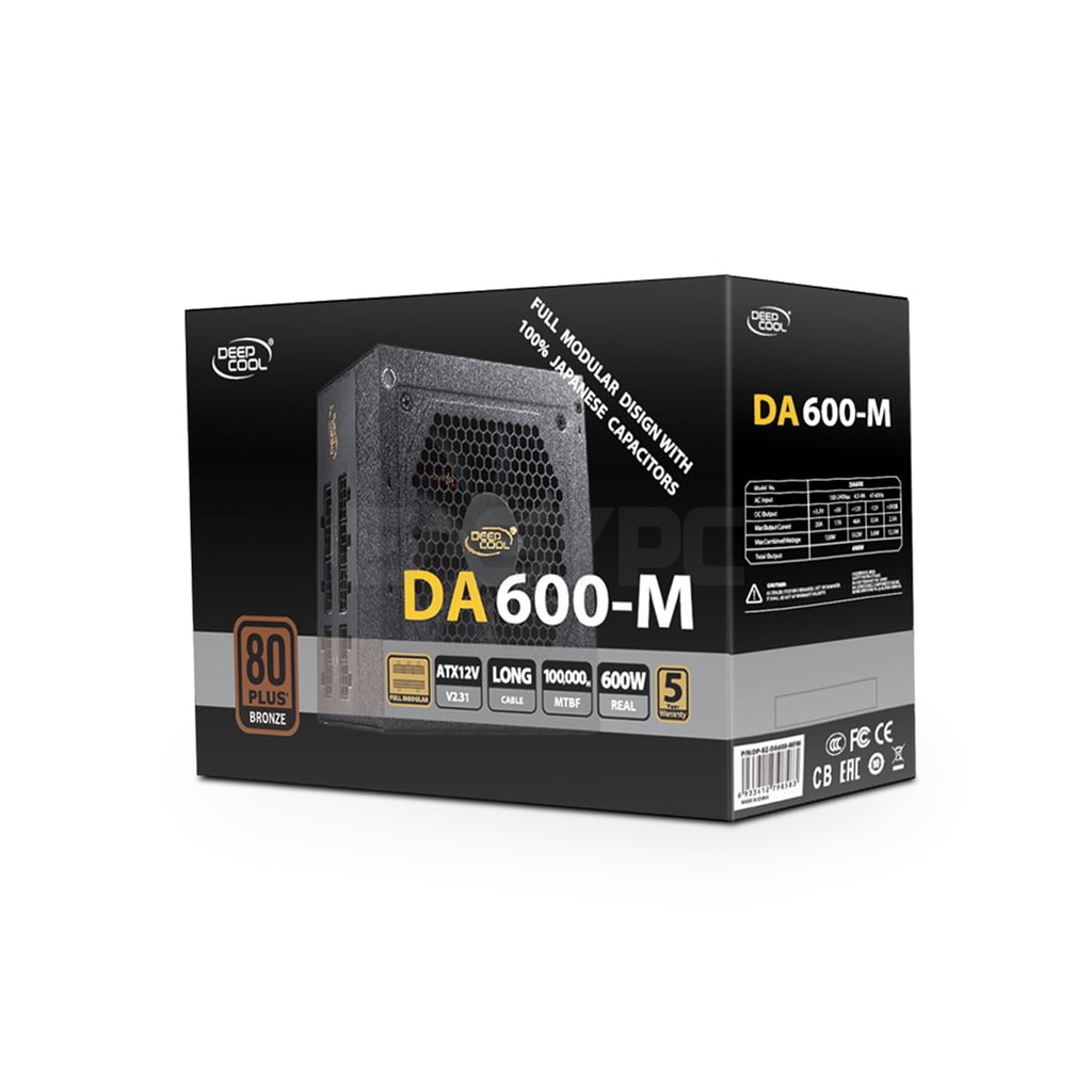 Deepcool DA600-M - 80+ Bronze 600W Modular Power Supply 4JTP DEDP1961 ...
